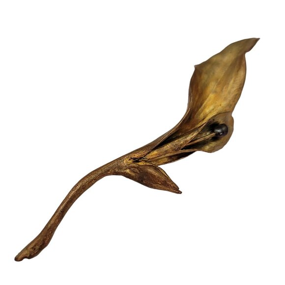 Michael Michaud Bronze Calla Lily Center Genuine Freshwater Pearl Brooch E755 - Picture 3 of 9